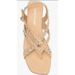 New Jeffrey Campbell Flat Sandals Dark Ivory  Studded Striped Sandals Size 8/39